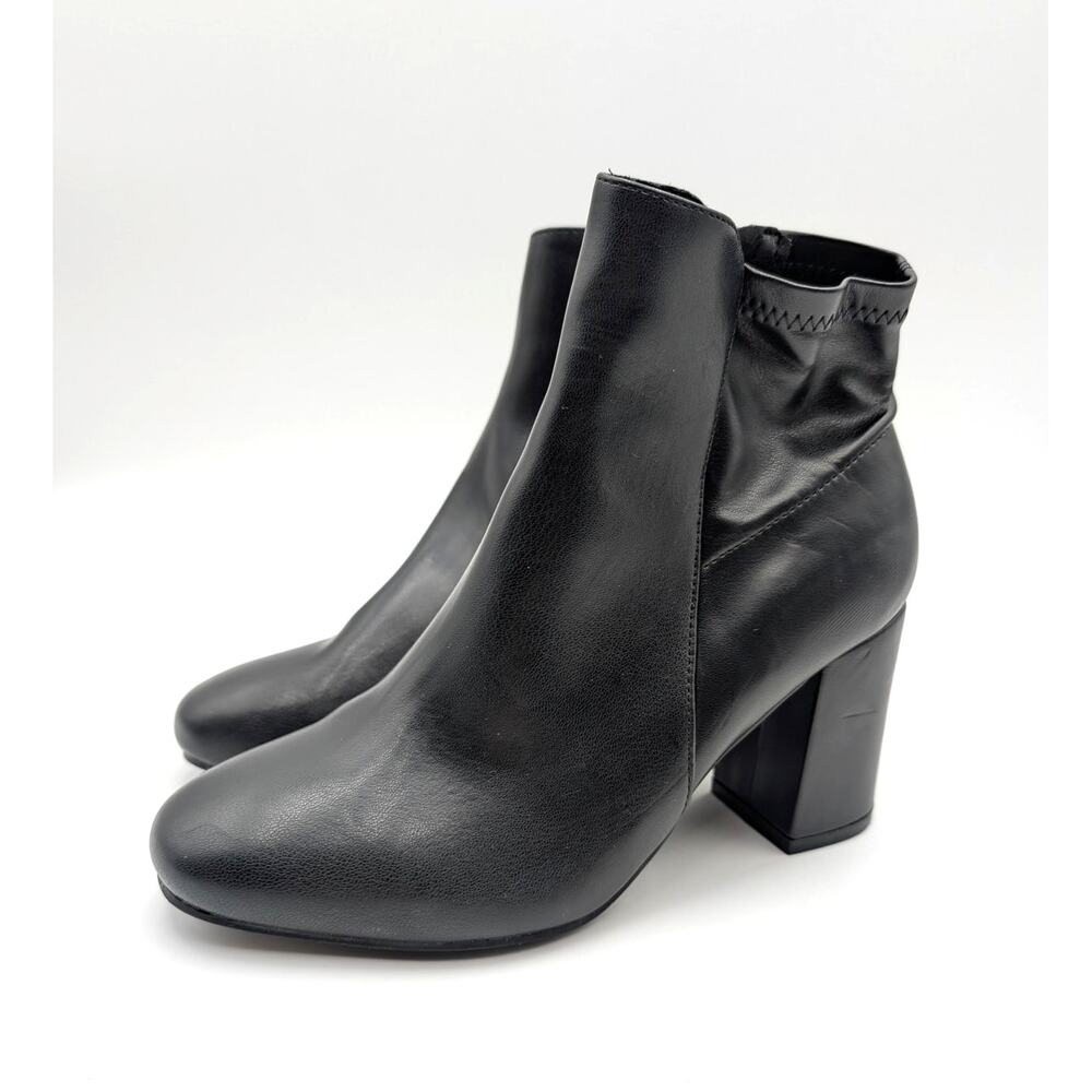 MIA Carla Block Heel Ankle Boots Women's Side Zip Black Size US7.5M EU38